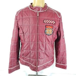 Red Leather Moto Racing Club 8 Jacket USA 33 Size 2X (42-44" Chest) Motorcycle